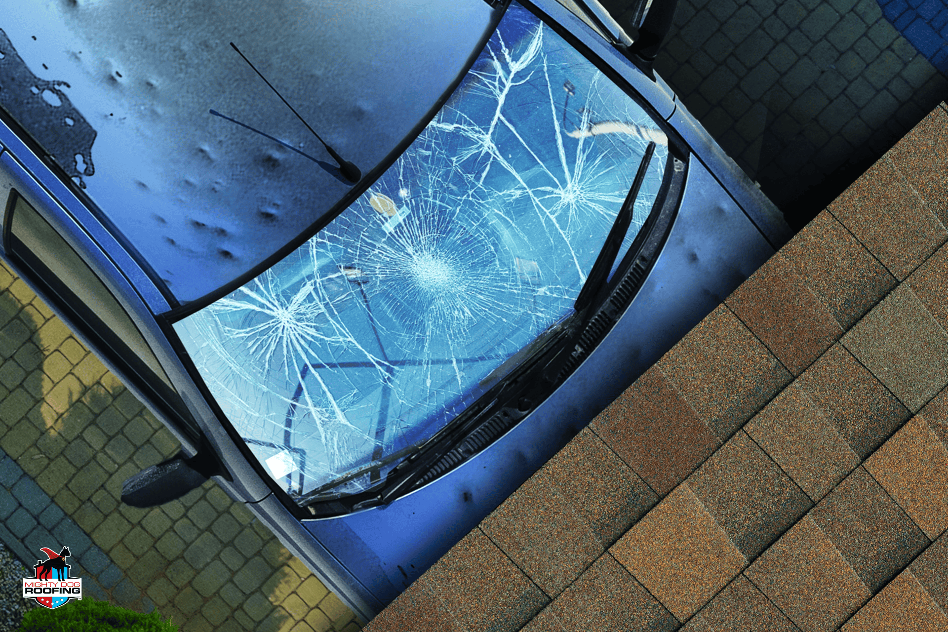 car and roof after damage